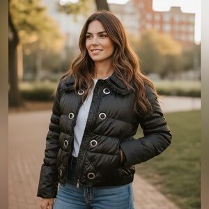 ABS Allen Schwartz Black Satin Down Puffer Medium